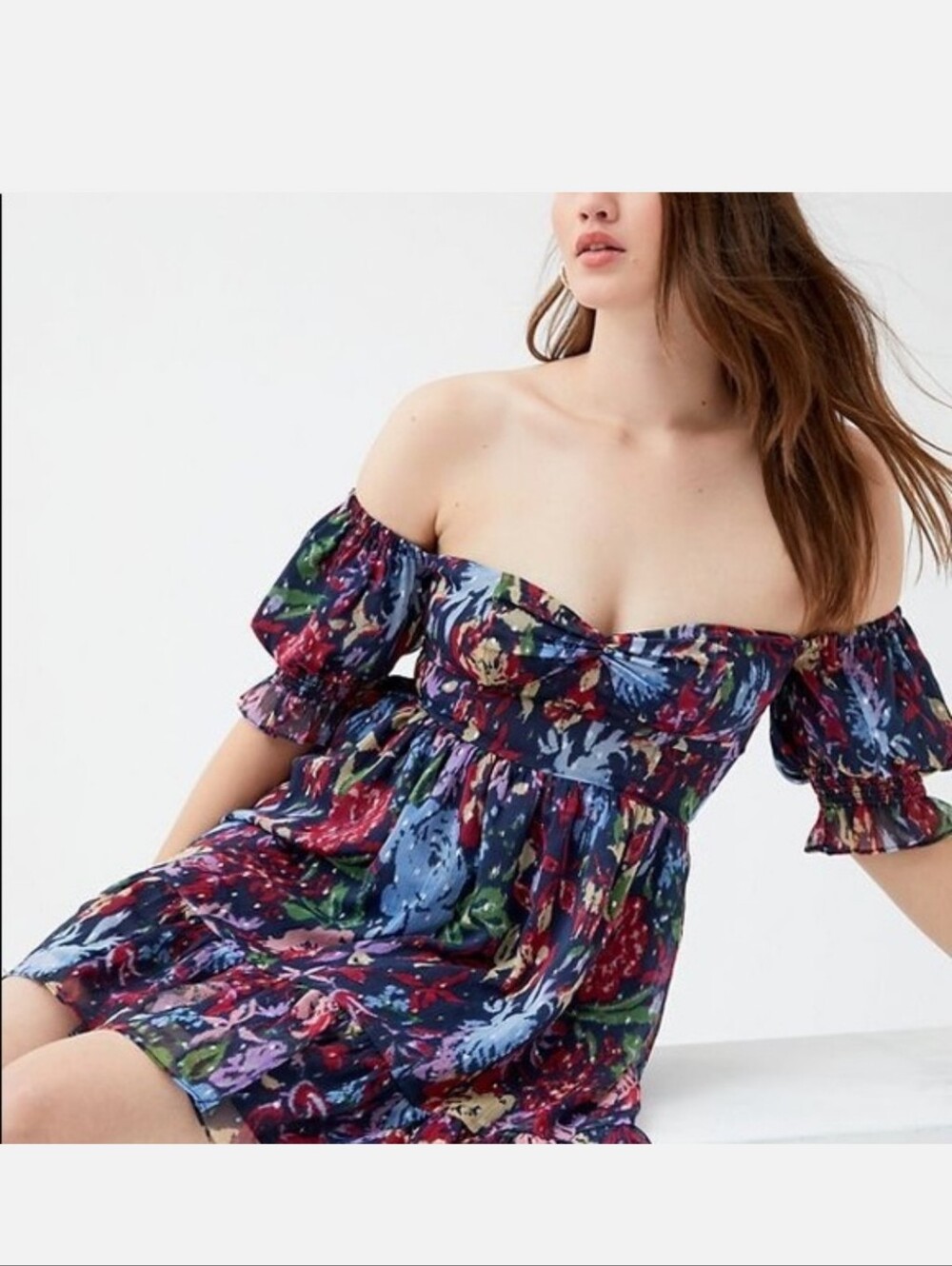 Urban Outfitters Mimi Floral Off The Shoulder Mini Dress Women's S Babydoll